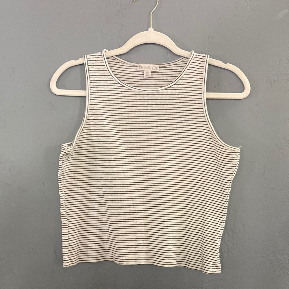 Elaine Rose Striped Black & Off White Ribbed Crop Tank Top Size Large